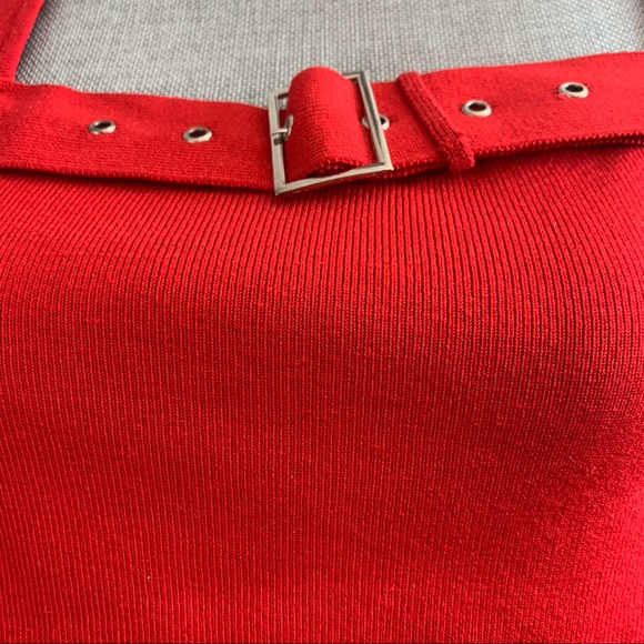 SPENSER JEREMY red thin knit sweater size L with front buckle square neck detail - Picture 3 of 11